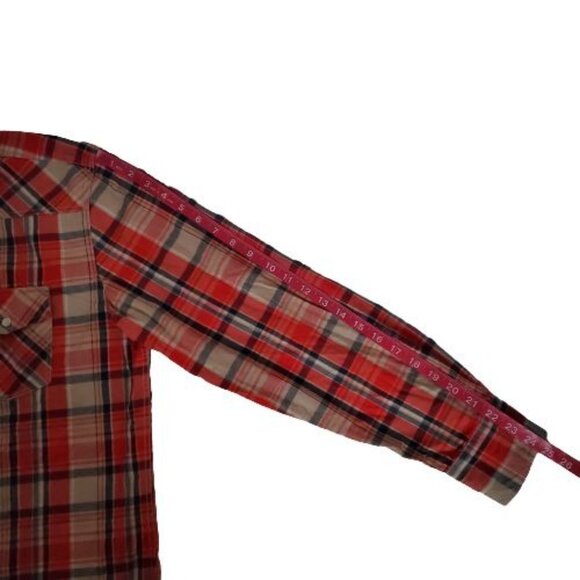 Paper Denim & Cloth Men's Red Plaid Snap Button Long Sleeve Shirt Size Large - Picture 11 of 12